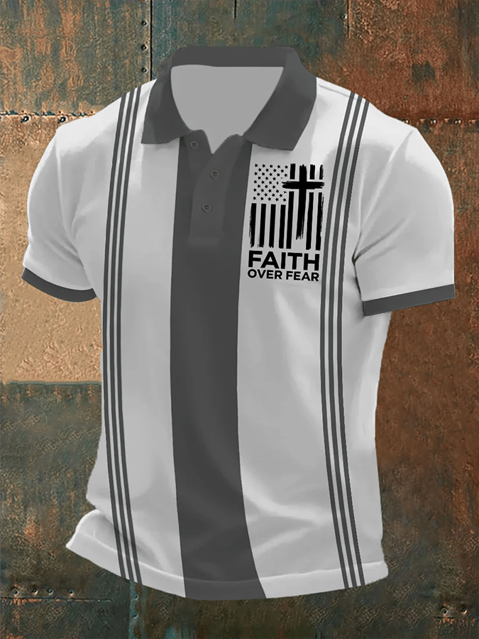 Camisa polo retro Faith casual estampado para hombre