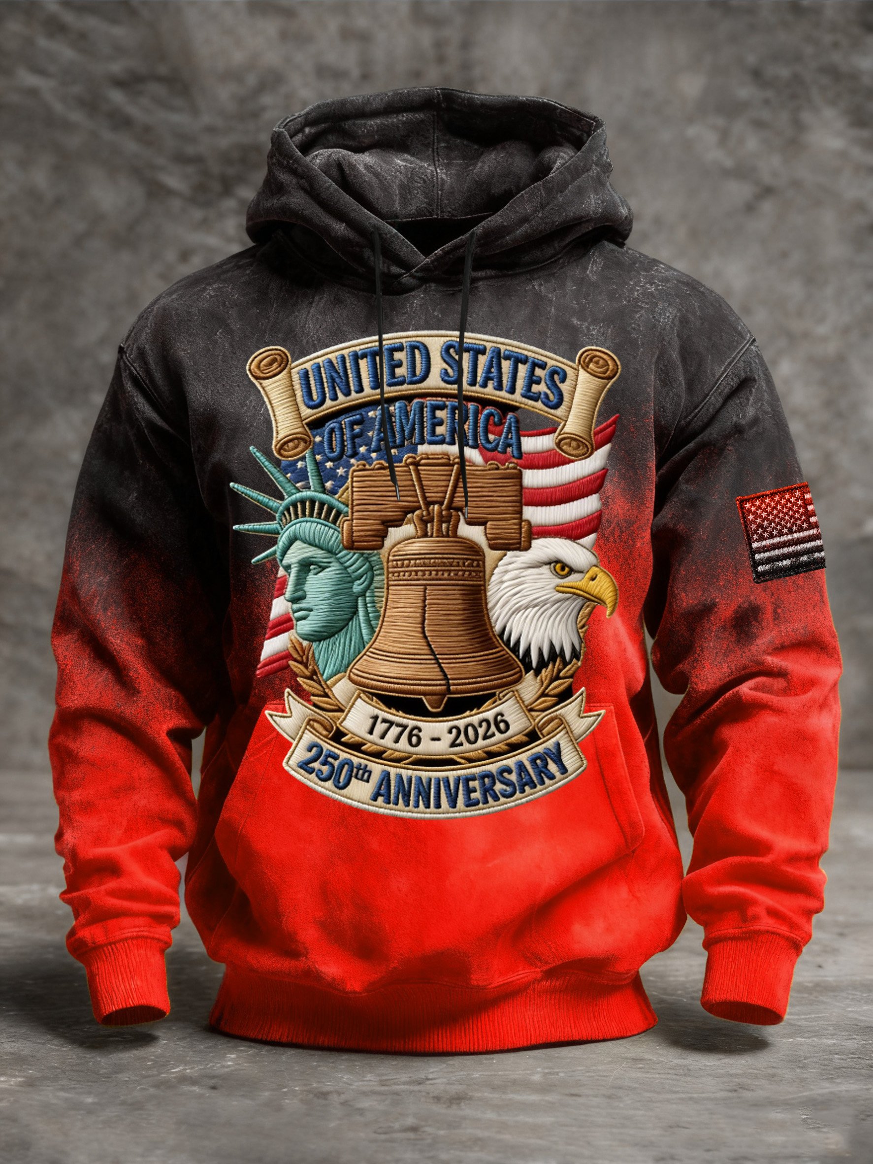 Sudadera vintage American Flag estampado Hooded para hombre