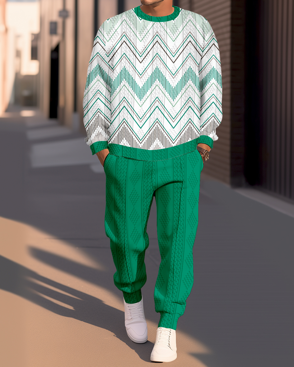 Textured Jacquard Round Neck casual Sports Set 011 para hombre