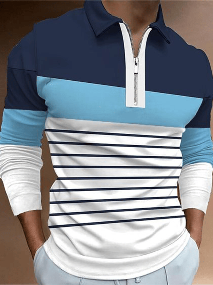Camisa ejecutivo casual a rayas con cierre para hombre