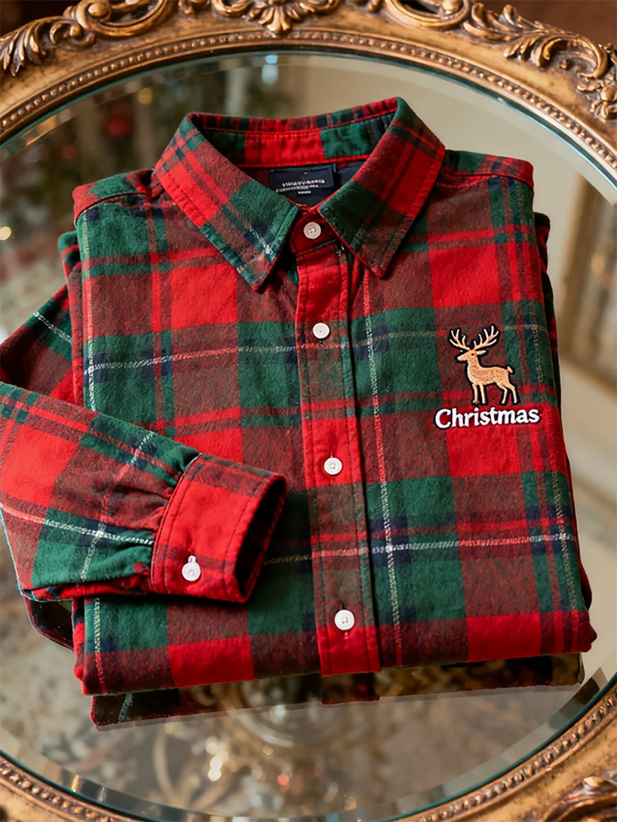 Camisa Christmas a cuadros de manga larga para hombre