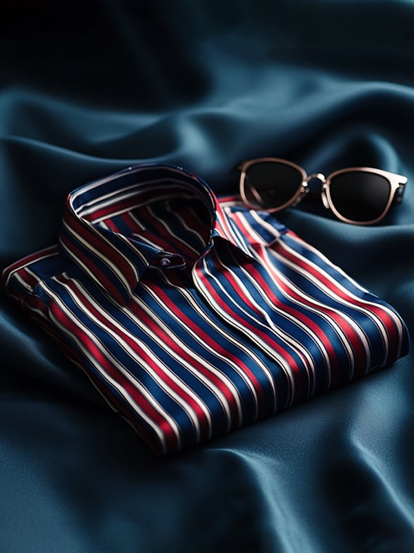 Camisa satén de lujo vintage a rayas de manga corta para hombre