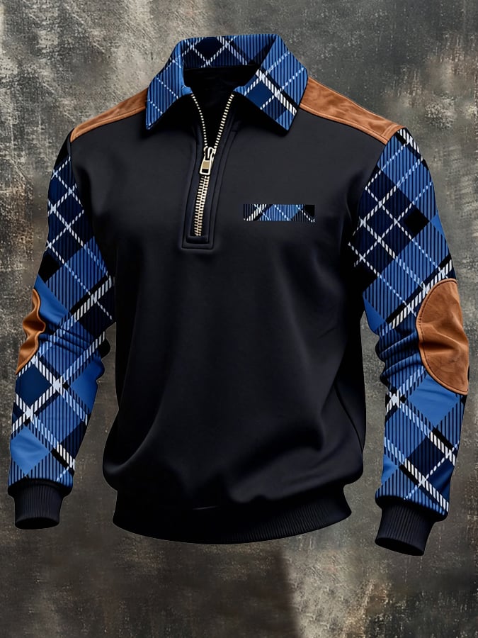 Sudadera retro en bloques de color estampado cierre para hombre