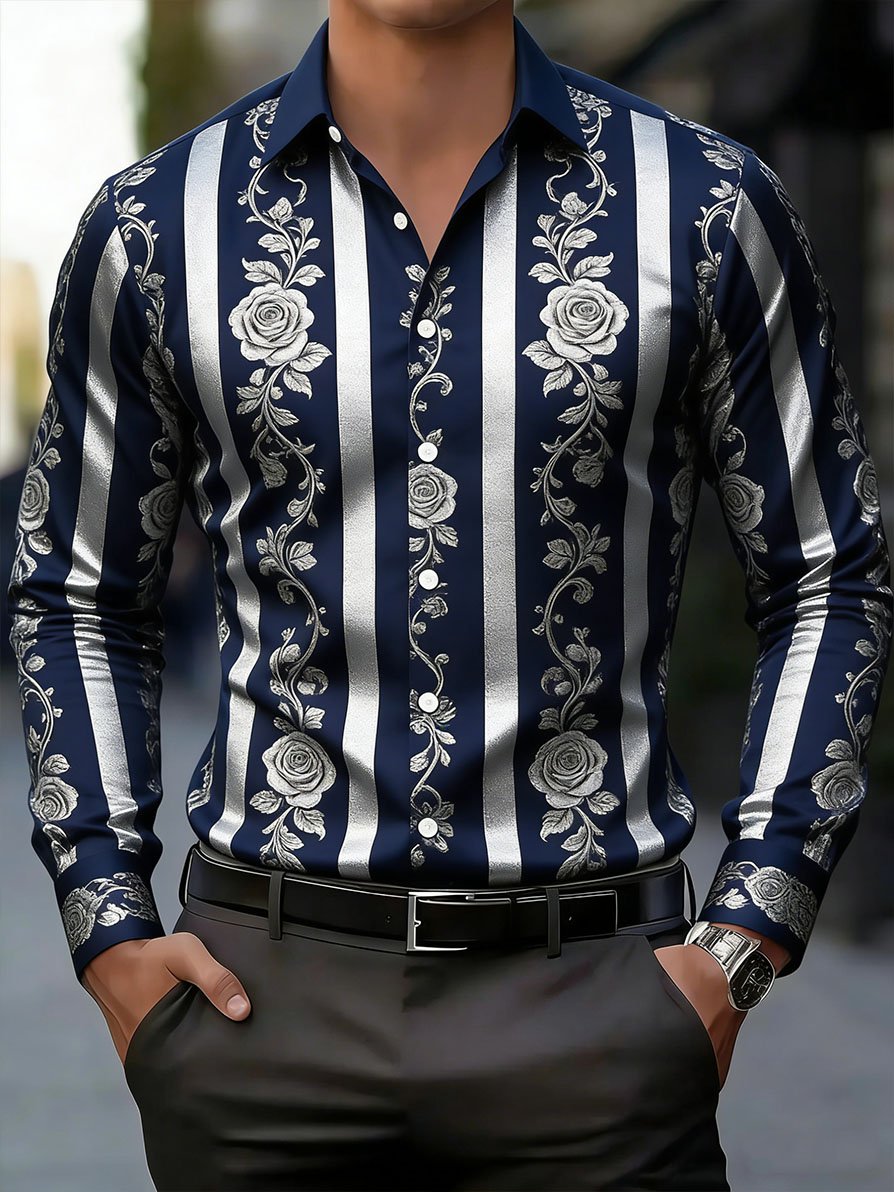 Camisa vintage ejecutivo a rayas Baroque de manga larga para hombre