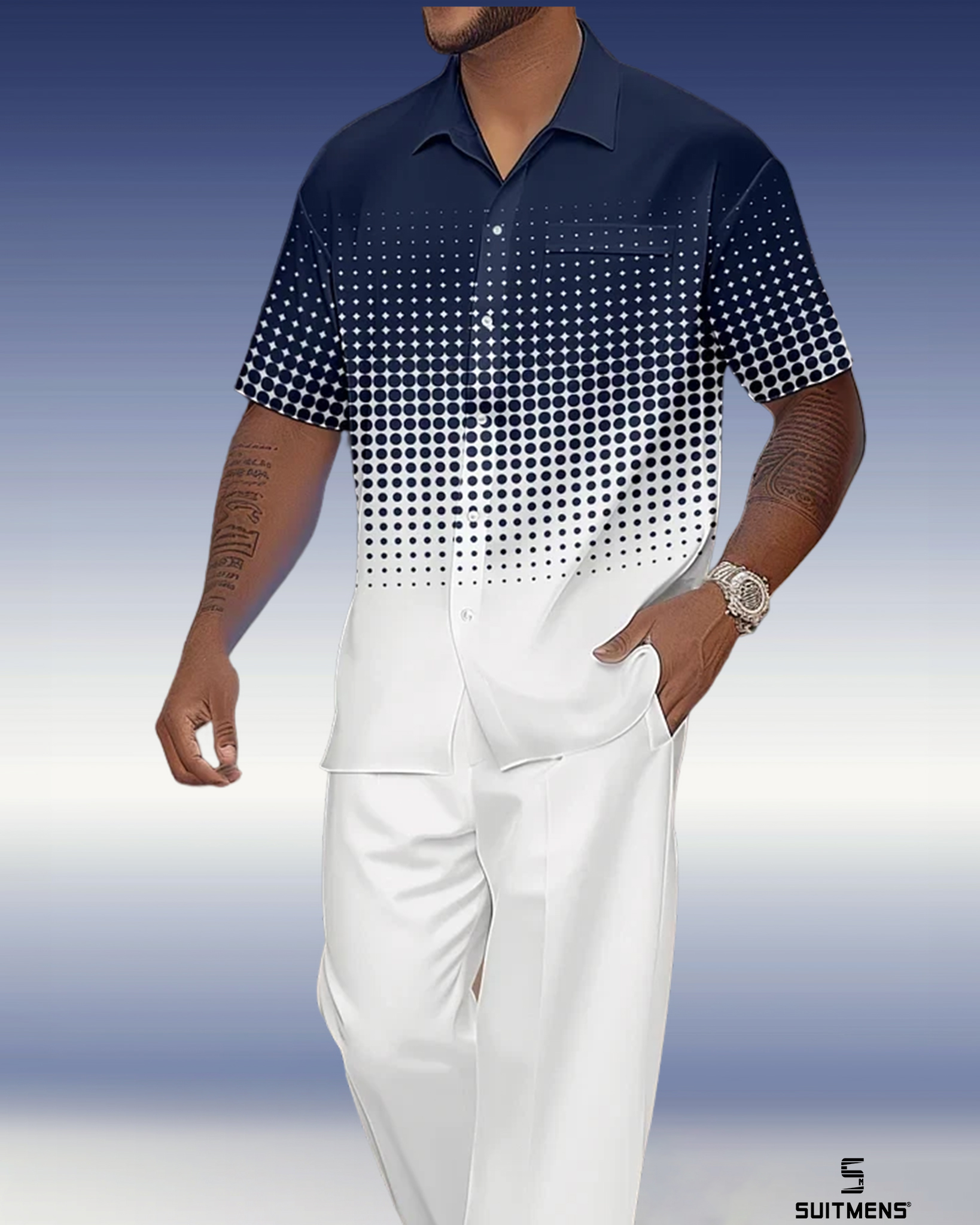 Camisa Gradient estampado de manga corta Walking Suit 1079 para hombre