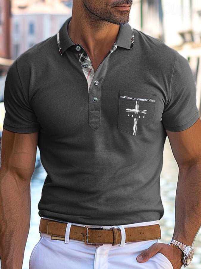 Camisa polo retro Faith casual estampado With bolsillo para hombre