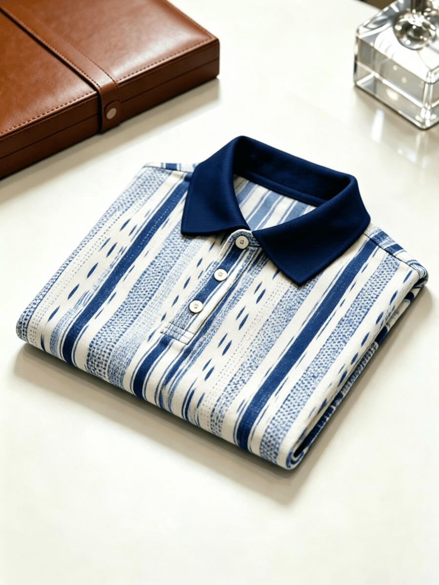 Camisa polo ejecutivo Colorblock a cuadros estampado para hombre