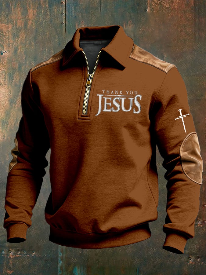 Sudadera vintage Faith “Thank You Jesus” Design estampado casual Zipper -Fast Shipping para hombre