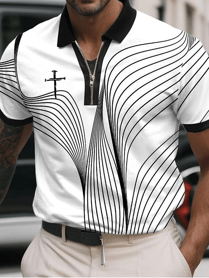 Camisa polo Faith estampado casual con cierre para hombre