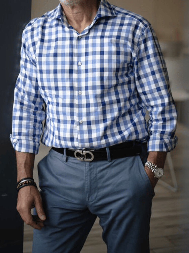 Camisa a cuadros ejecutivo de manga larga para hombre
