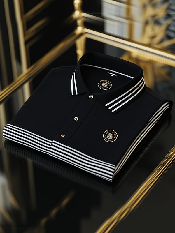 Camisa polo retro ejecutivo rayas estampado de manga larga para hombre
