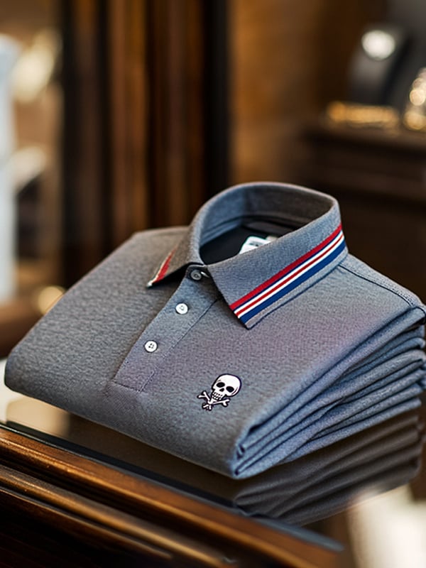 Camisa polo ejecutivo casual Skull estampado con botones para hombre