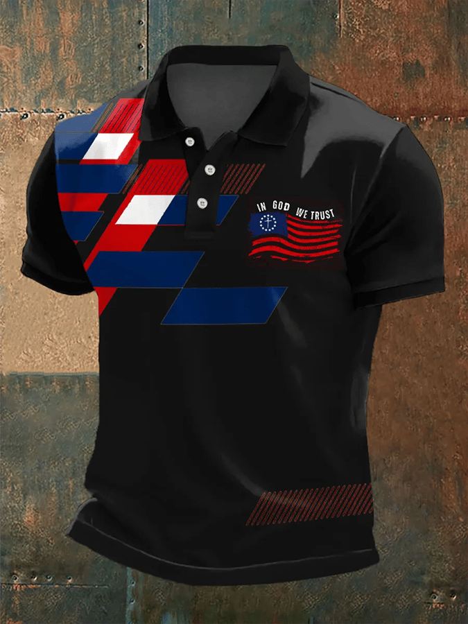 Camisa polo Independence Day Faith estampado casual para hombre
