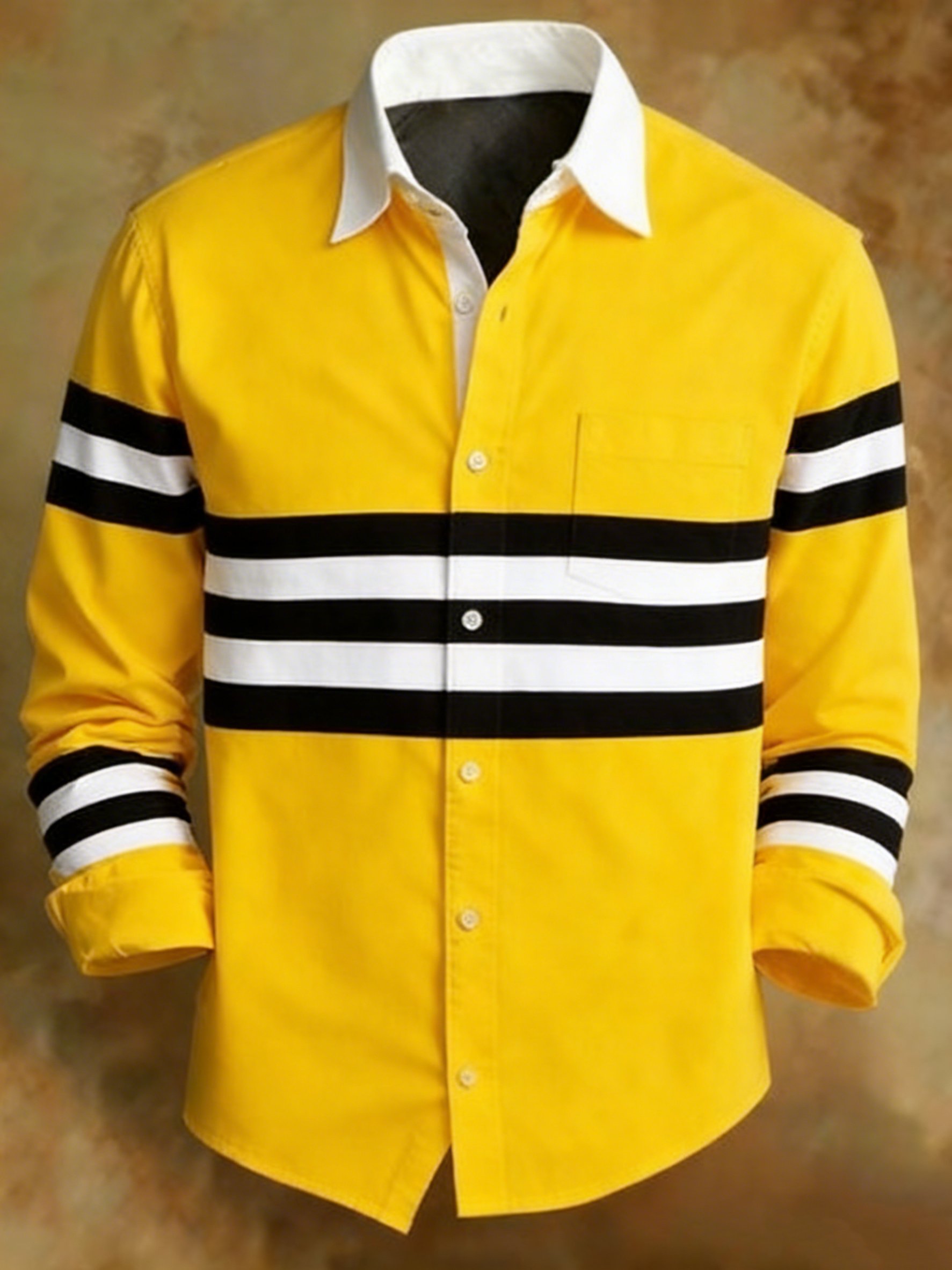 Camisa retro a rayas diseño estampado YELLOW para hombre