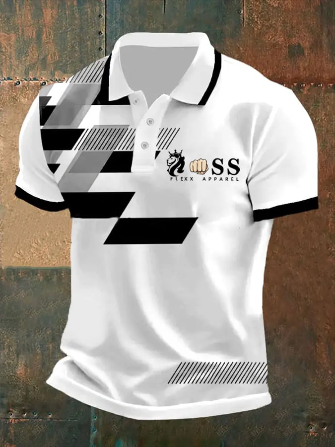 Camisa polo retro Letter estampado casual para hombre