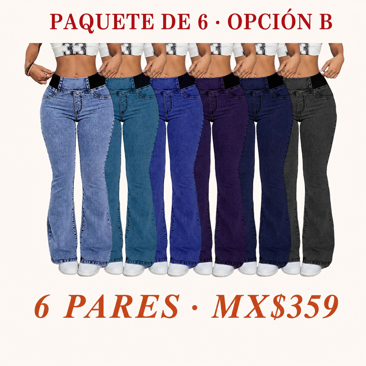 Jeans acampanados de tiro medio con cintura fruncida para mujer · vista 3
