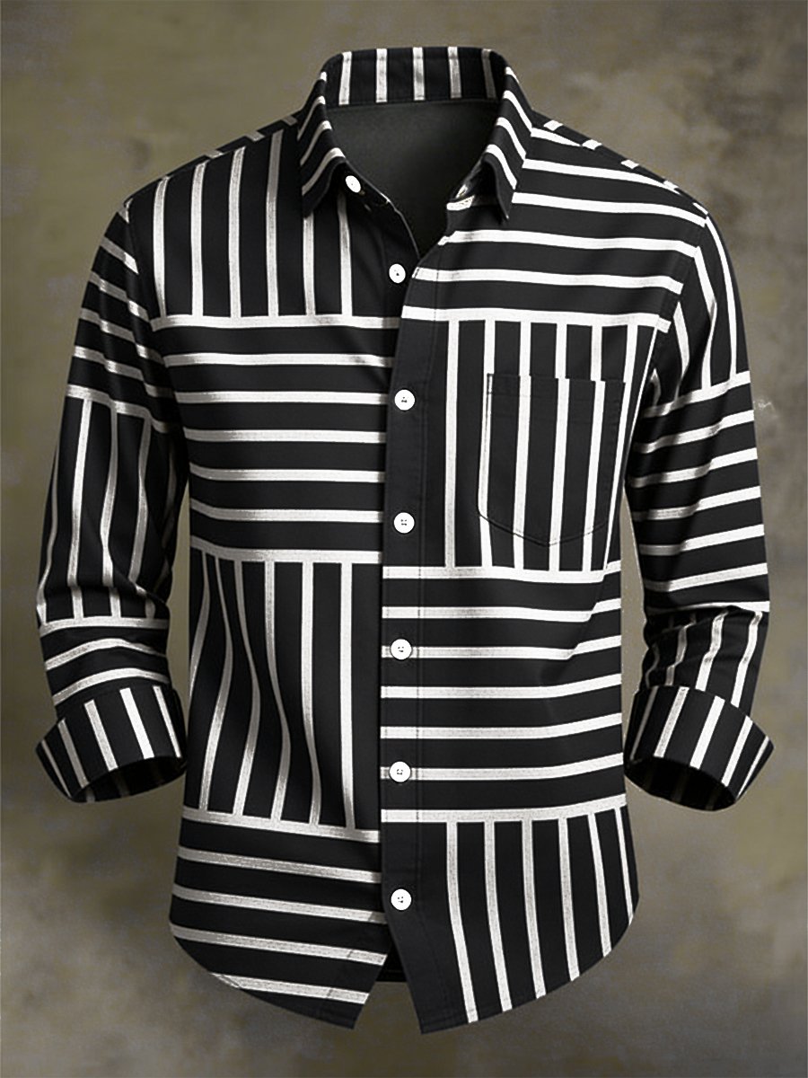 Camisa retro ejecutivo Bag House Geometric de manga larga para hombre
