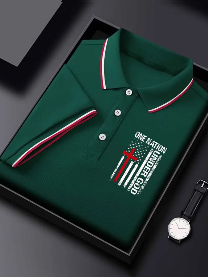 Camisa polo casual Contrast Color Faith de manga corta para hombre