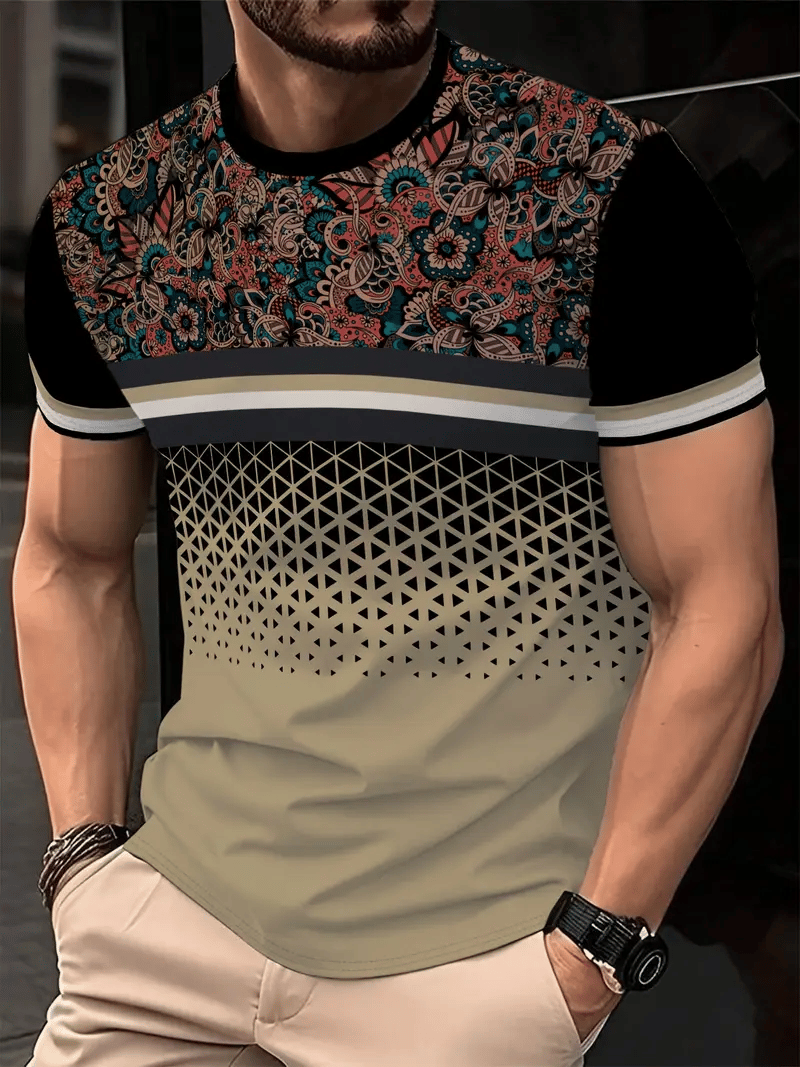 Camiseta ejecutivo rayas Logo estampado de manga corta para hombre
