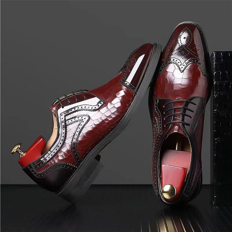Zapatos formal casual Cubic Square Toe Faux cuero Brogues Derby para hombre