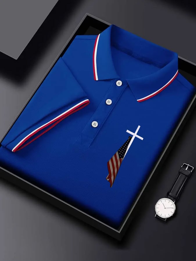 Camisa polo Flag Cross estampado para hombre