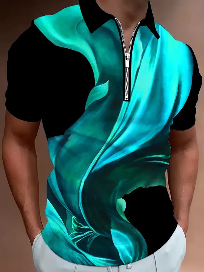 Camisa polo casual en bloques de color con cierre para hombre