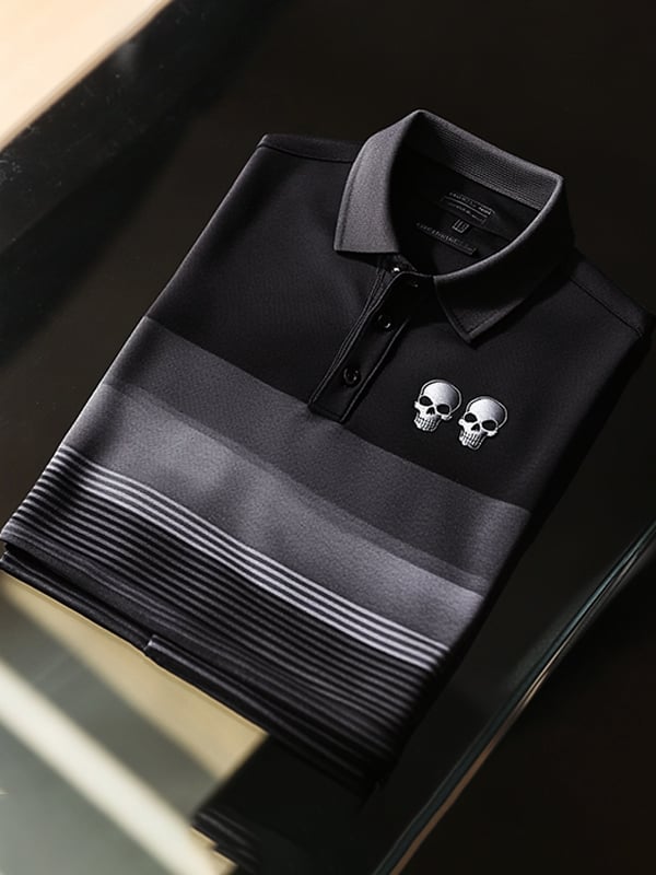 Camisa polo ejecutivo rayas Logo estampado de manga corta para hombre