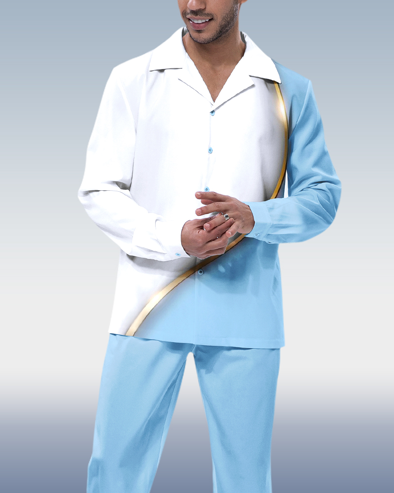 Suitmens Blue Gradient de manga larga Walking Suit para hombre
