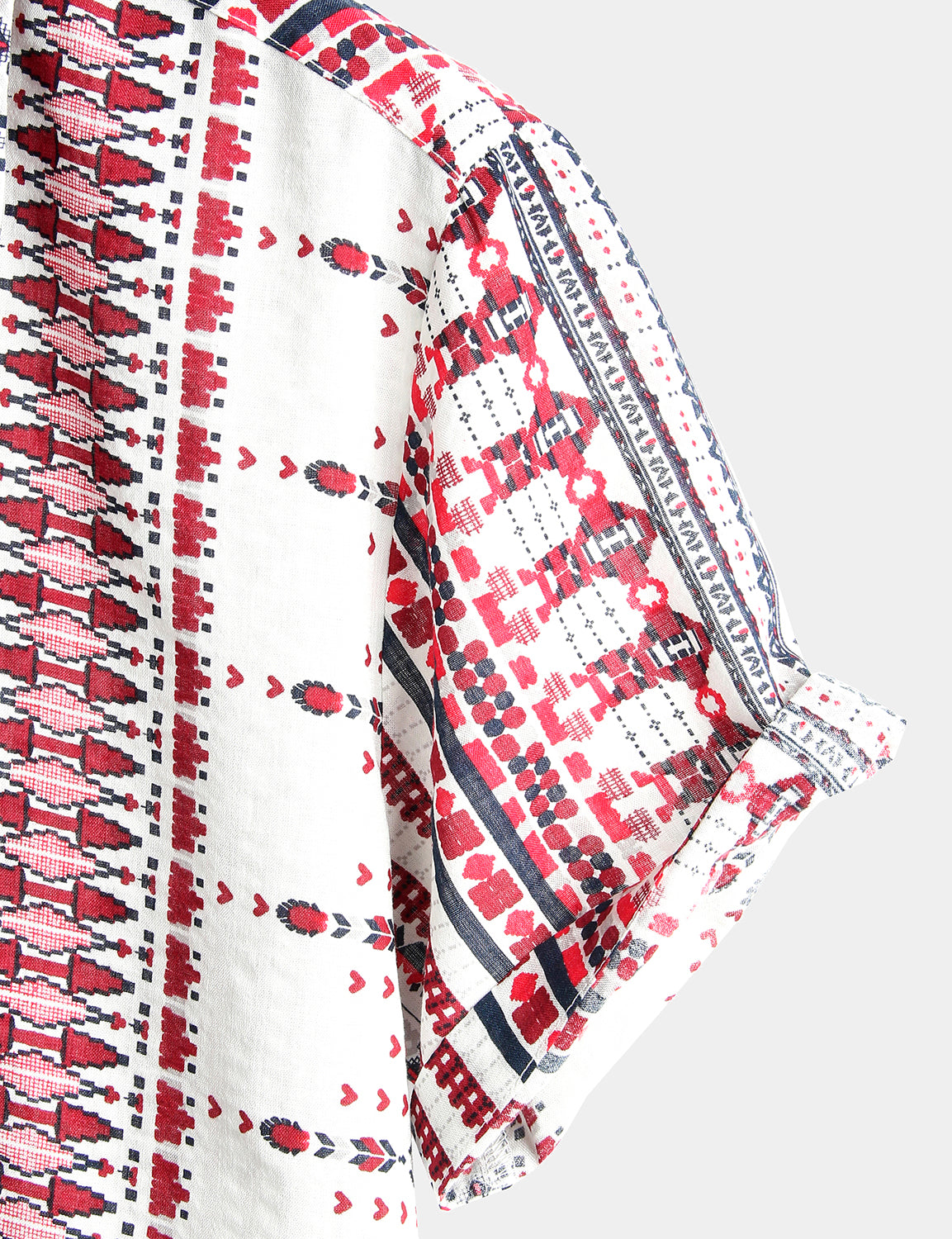 Camisa vintage de algodón Hawaiian White and Red a rayas Beach de manga corta para hombre