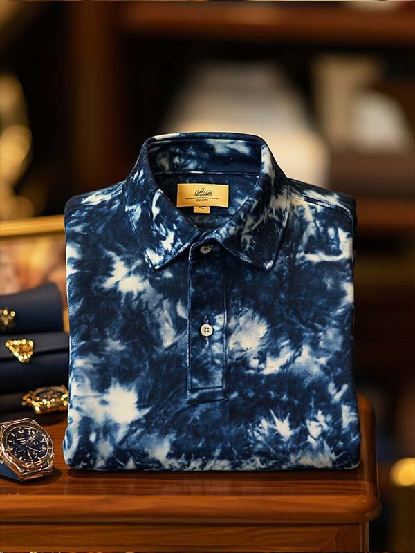 Camisa polo ejecutivo casual Tie-Dye Button de manga corta para hombre