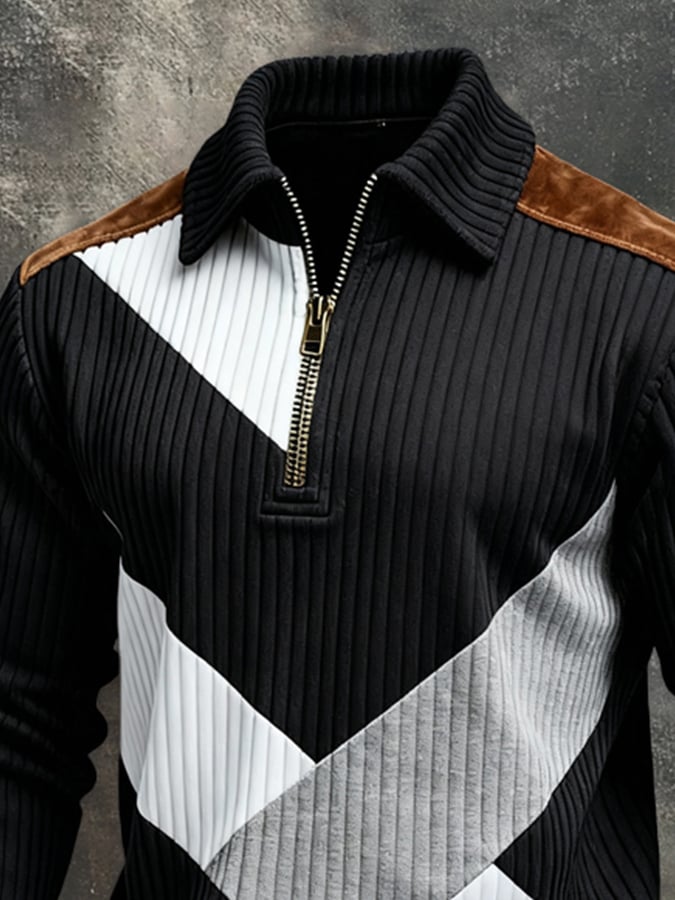 Sudadera vintage Style Color-Block de manga larga para hombre