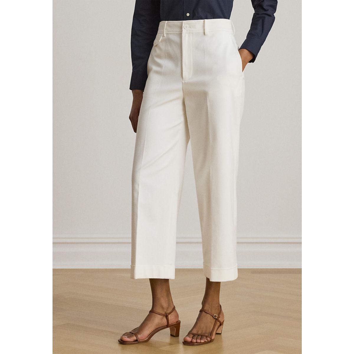 Double-Faced Stretch Cotton Cropped Pants - 1