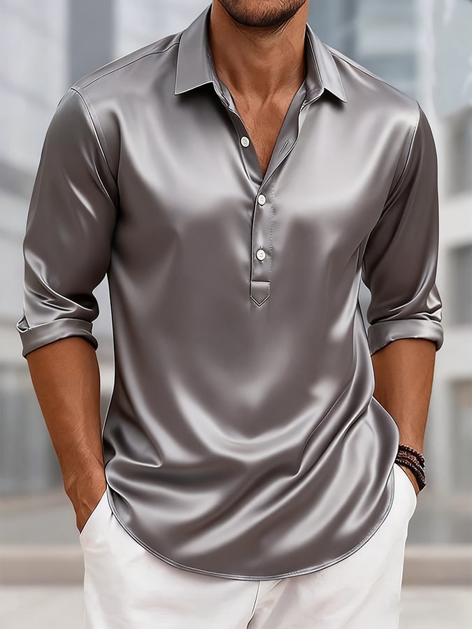 Camisa ejecutivo de lujo de manga larga solapa con botones casual para hombre