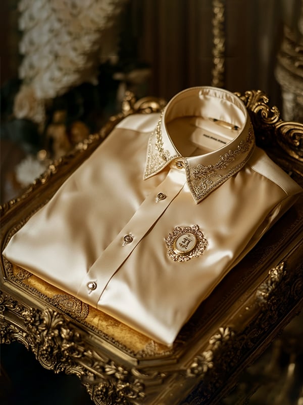 Camisa satén de lujo ejecutivo de manga corta para hombre