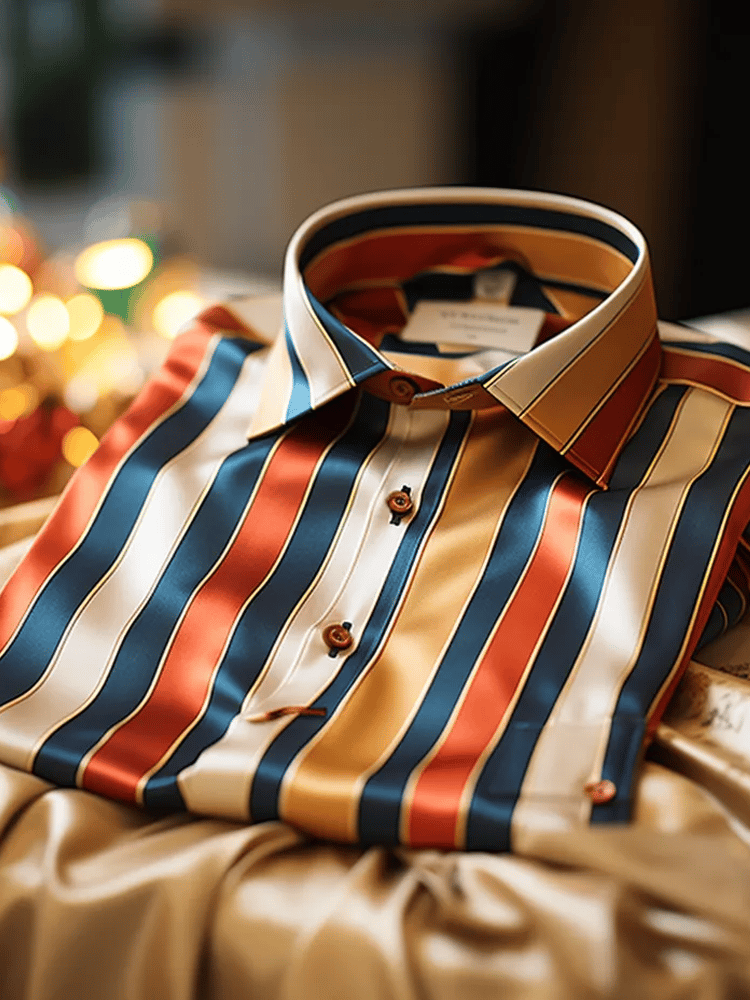 Camisa de lujo Romantic Contrast Color estampado de manga larga para hombre