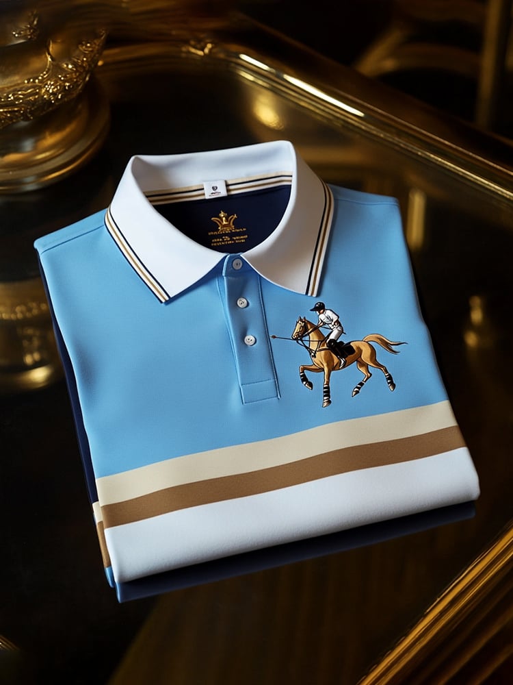 Camisa polo clásico ejecutivo Check Logo Button de manga corta para hombre