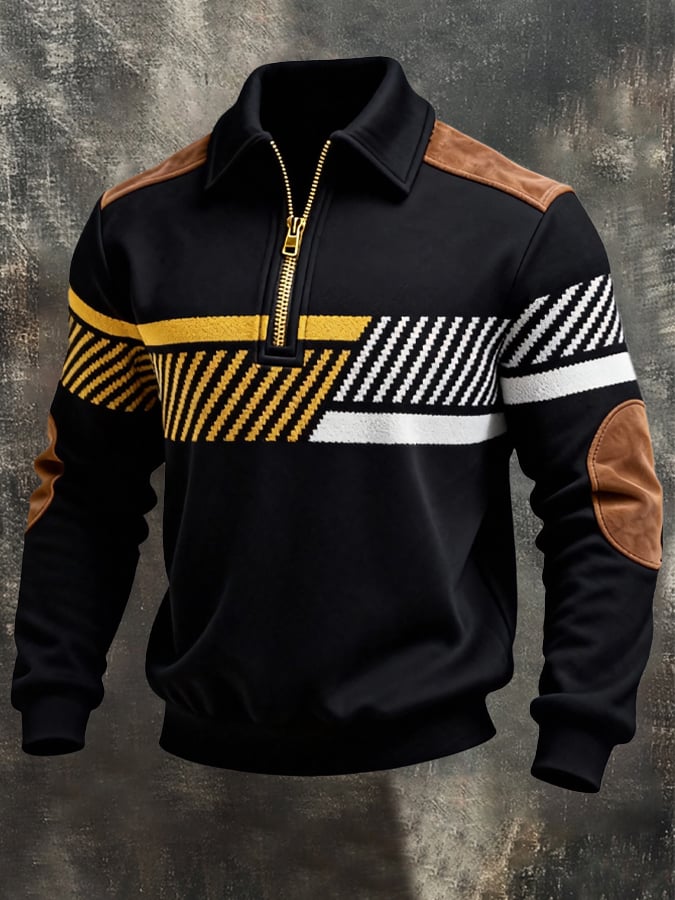 Sudadera retro en bloques de color estampado cierre para hombre