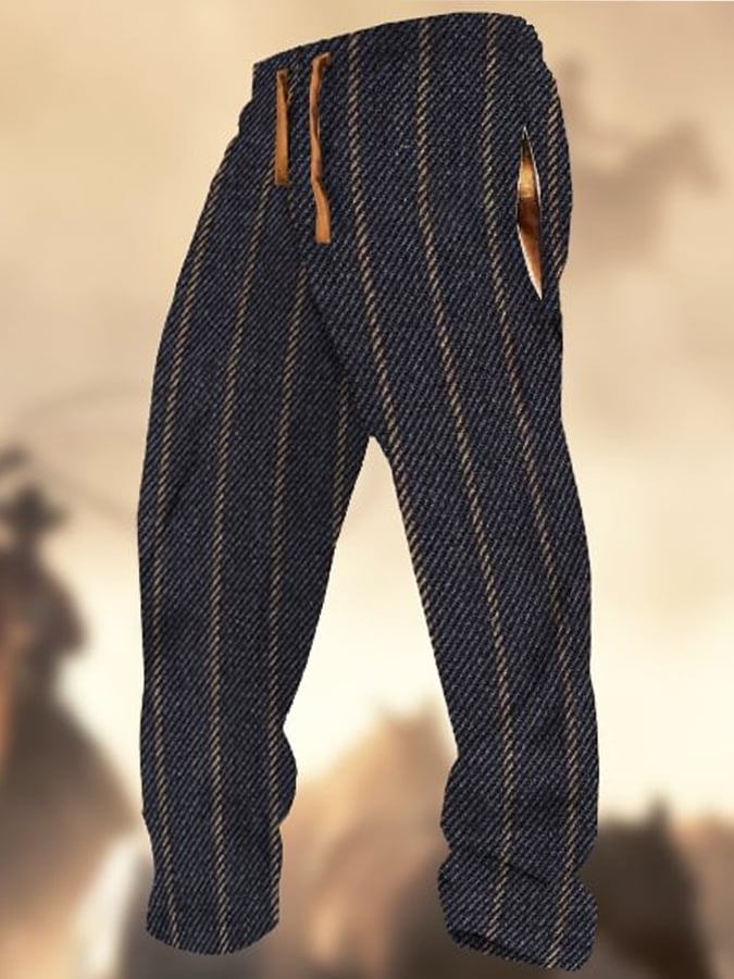 Pantalón retro texturizado elastic waist lace-up casual para hombre