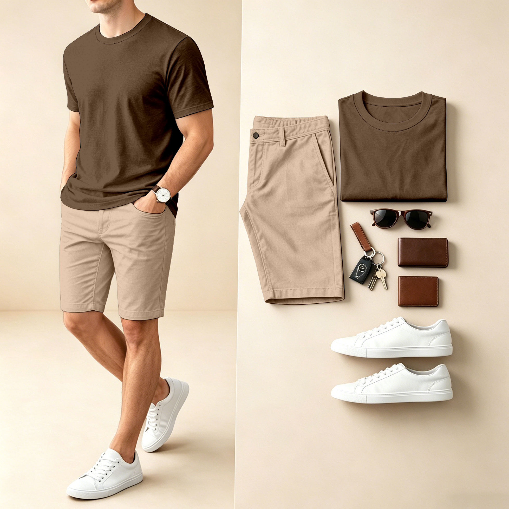 Conjunto de dos piezas casual Checkered estampado Round-Neck de manga corta camiseta And shorts para hombre
