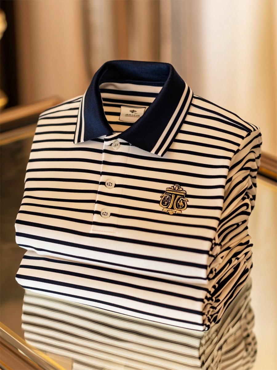 Camisa polo ejecutivo casual a rayas Button de manga corta para hombre