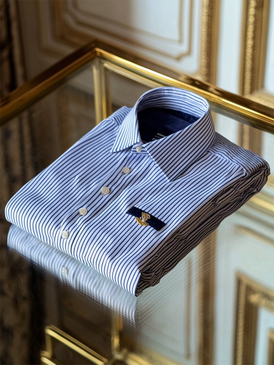 Camisa ejecutivo casual a rayas Logo estampado de manga larga para hombre