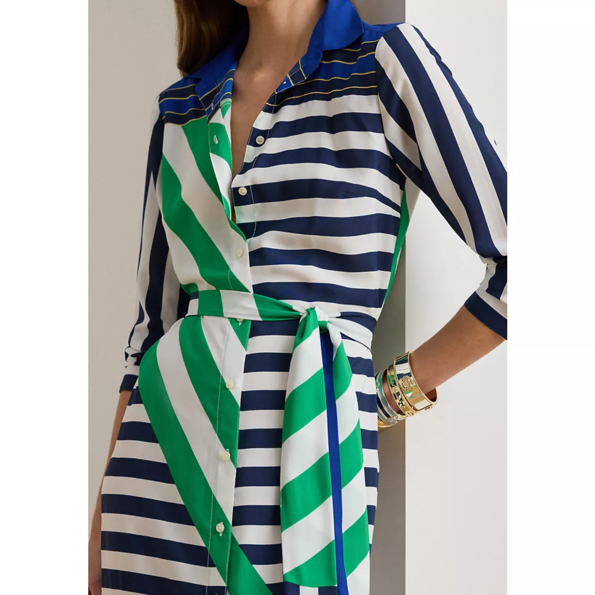 Striped Crepe Shirtdress - 3