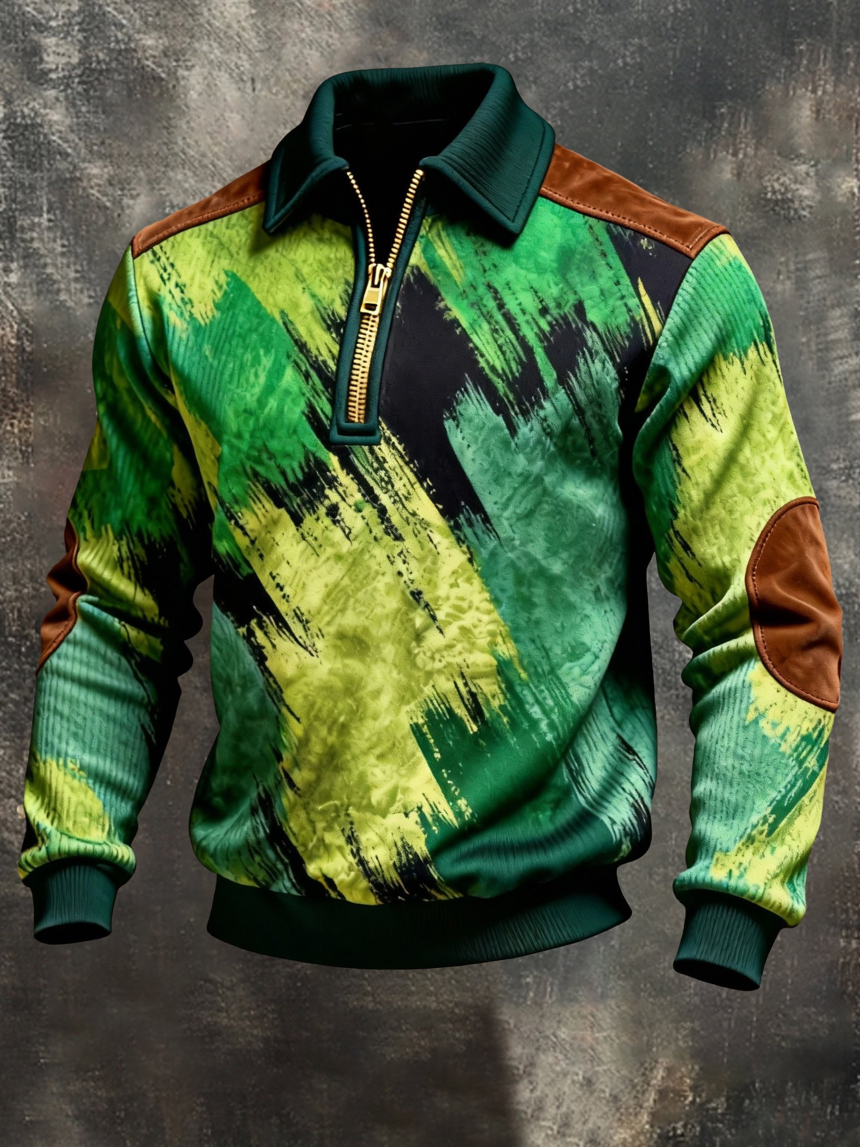 Sudadera vintage Color-Block estampado con cierre con gorrasucha para hombre
