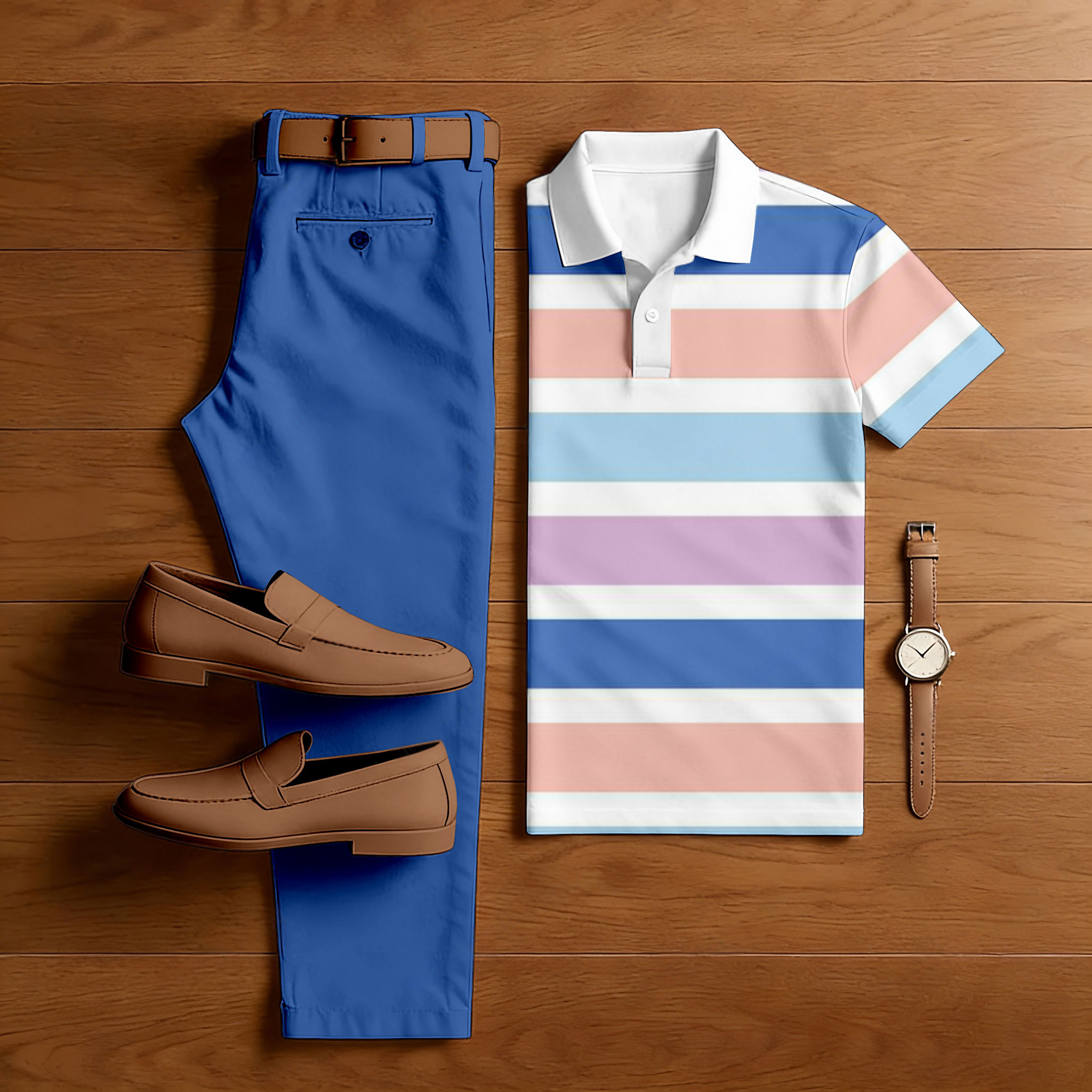 Conjunto de dos piezas casual Multicolor Geometry estampado camisa polo And pantalón para hombre
