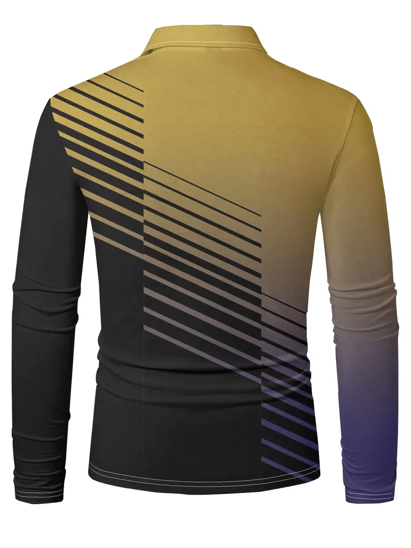 Camisa polo ejecutivo casual a rayas de manga larga para hombre