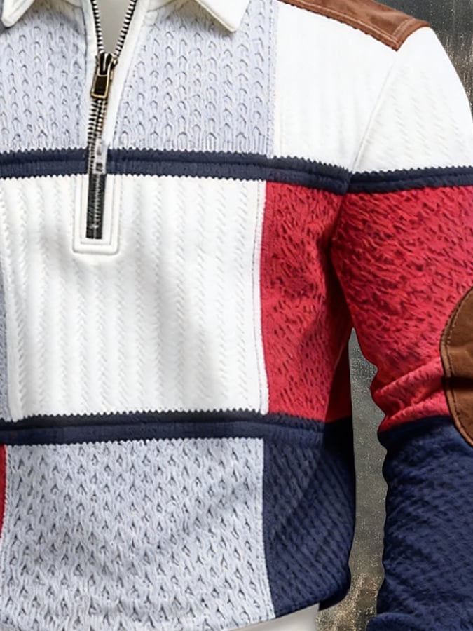 Sudadera retro en bloques de color estampado cierre para hombre