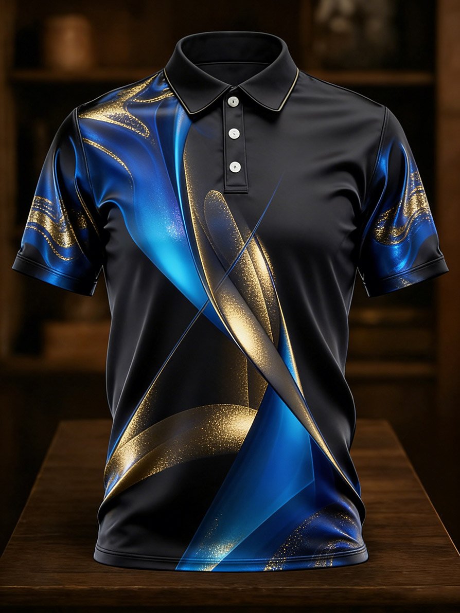 Camisa polo ejecutivo casual Art Button de manga corta para hombre
