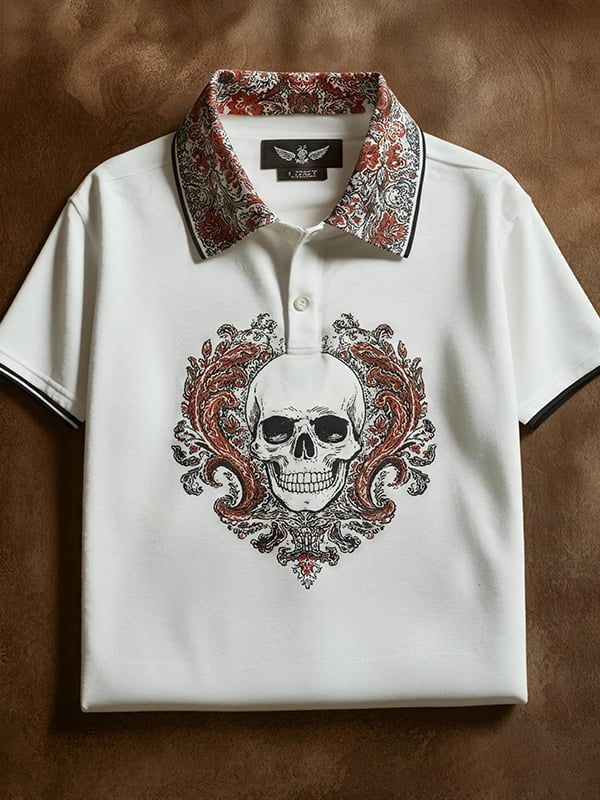 Camisa polo clásico ejecutivo Skull Logo de manga corta para hombre