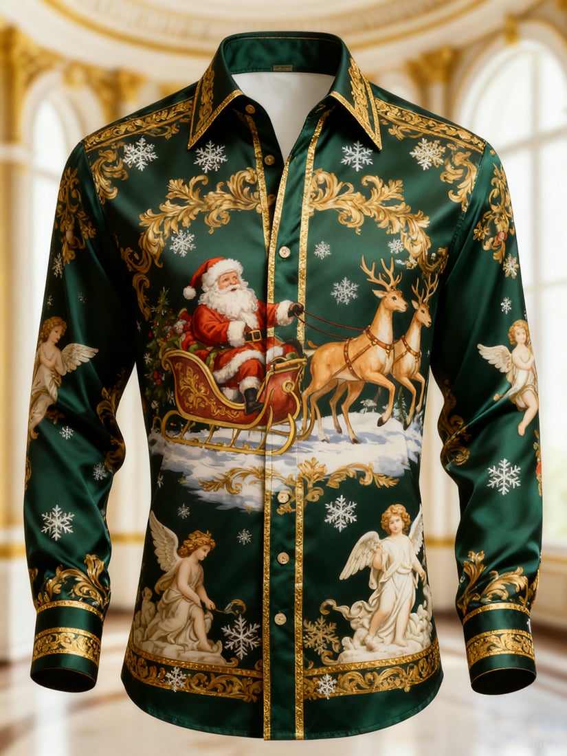 Camisa Christmas de manga larga con botones para hombre