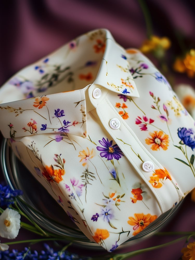 Camisa ejecutivo casual floral solapa de manga corta para hombre